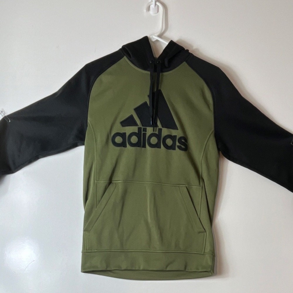 Adidas Hoodie Climawarm Pullover Mens Small Green Black Logo Sweatshirt Small